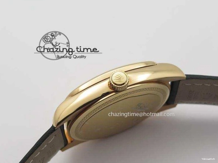 A2824 Cellini Markers Numeral Leather Date RG Rose Black Dial On Gold Strap 0721